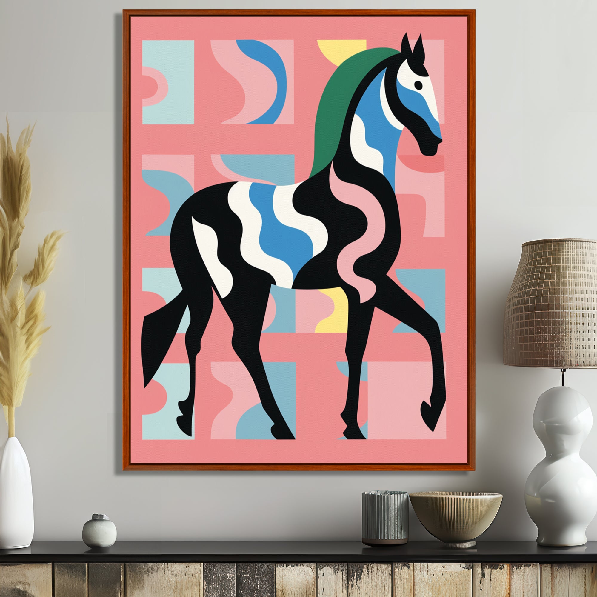 Gracious Black Horse Retro Illustration - Horse Wall Decor