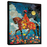 Lady Riding Horse Full Moon Flower Field - Horse Wall Art Prints