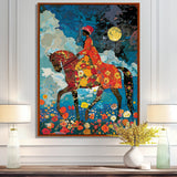 Lady Riding Horse Full Moon Flower Field - Horse Wall Art Prints
