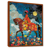 Lady Riding Horse Full Moon Flower Field - Horse Wall Art Prints