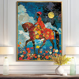 Lady Riding Horse Full Moon Flower Field - Horse Wall Art Prints
