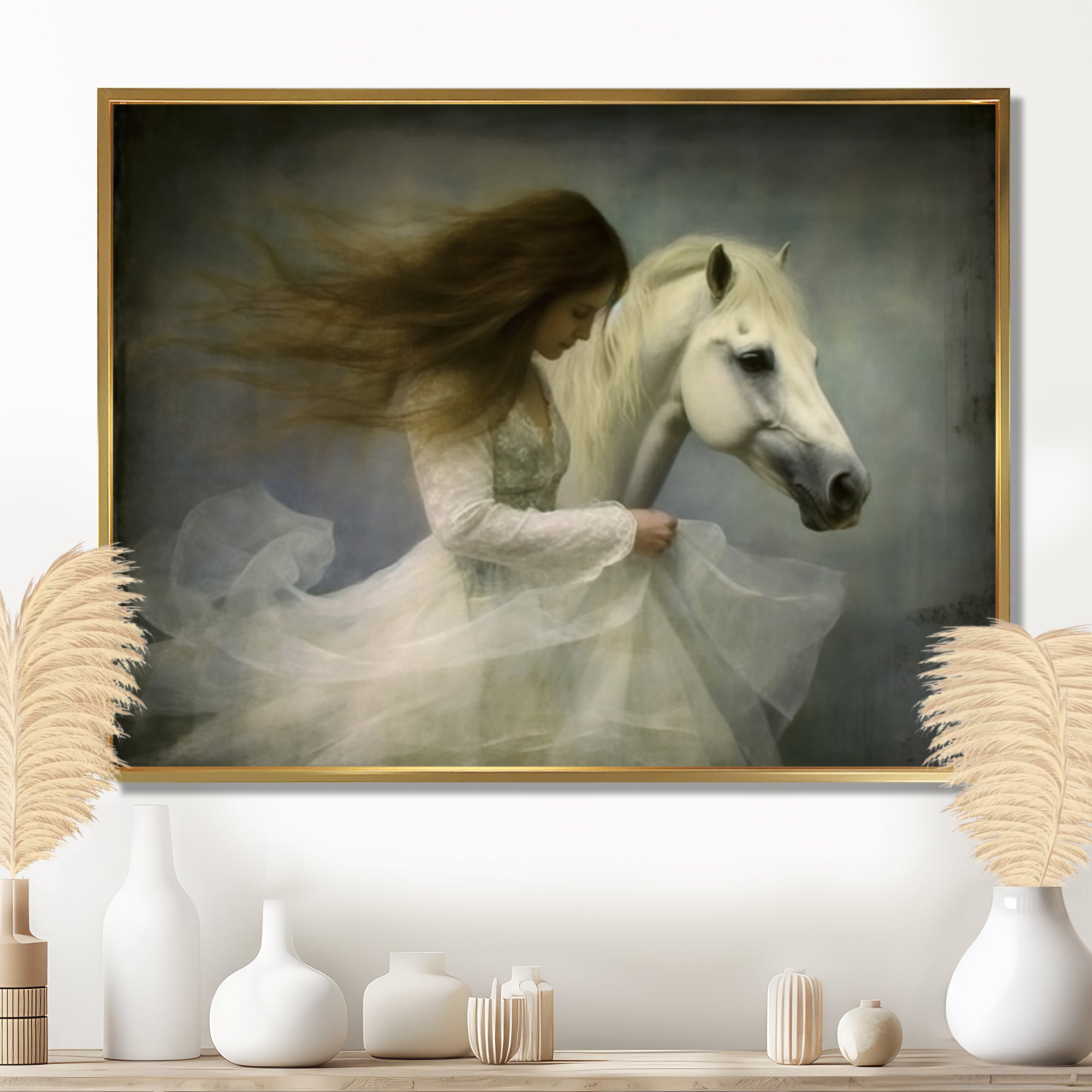 White Dancer With White Horse - Horse Wall Art Prints