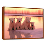 Four Adorable Polar Bears Pink Sunset - Bear Landscape Living Room Wall Art