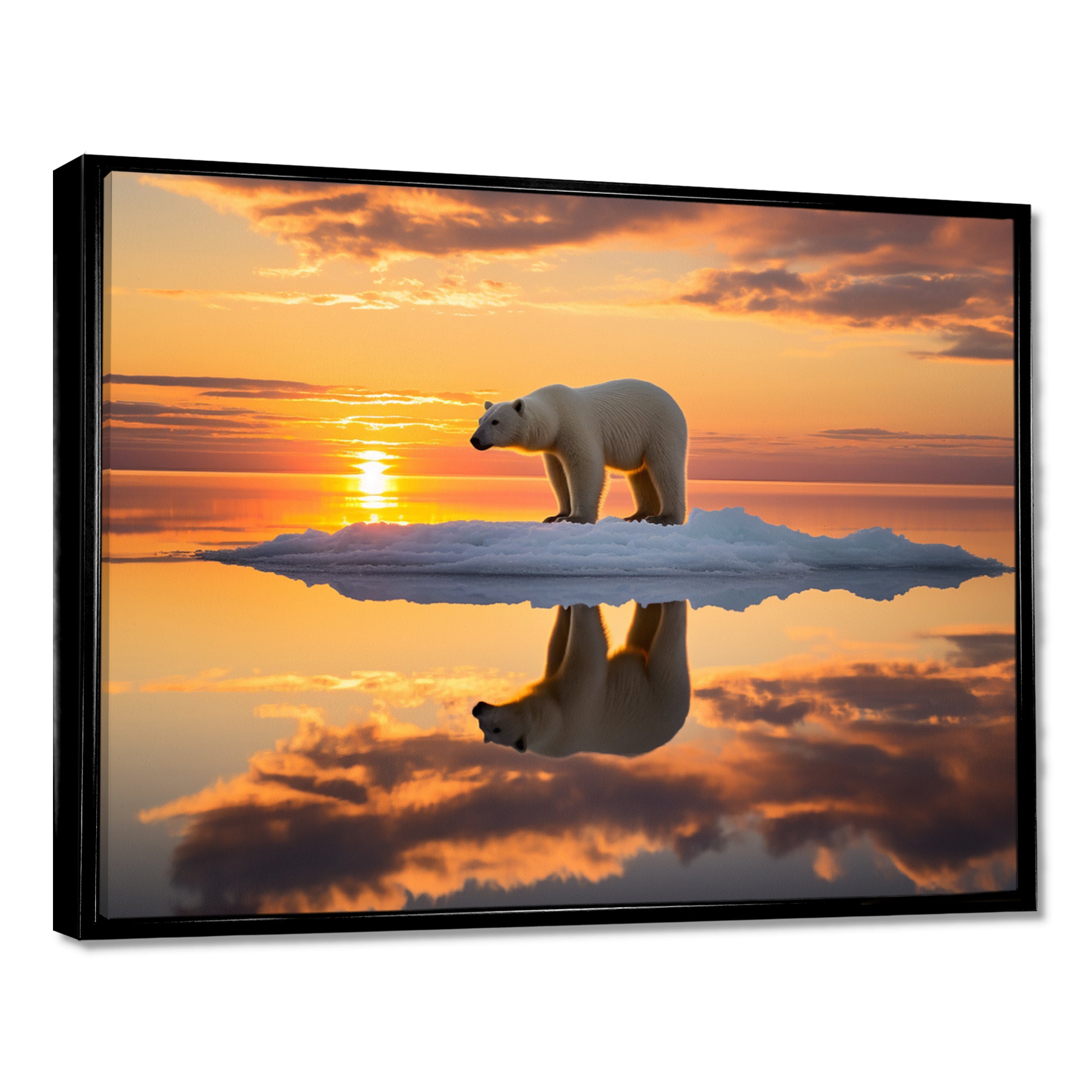 Polar Bear On Iceberg Pink Sunset - Bear Landscape Bedroom Wall Art