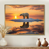 Polar Bear On Iceberg Pink Sunset - Bear Landscape Bedroom Wall Art