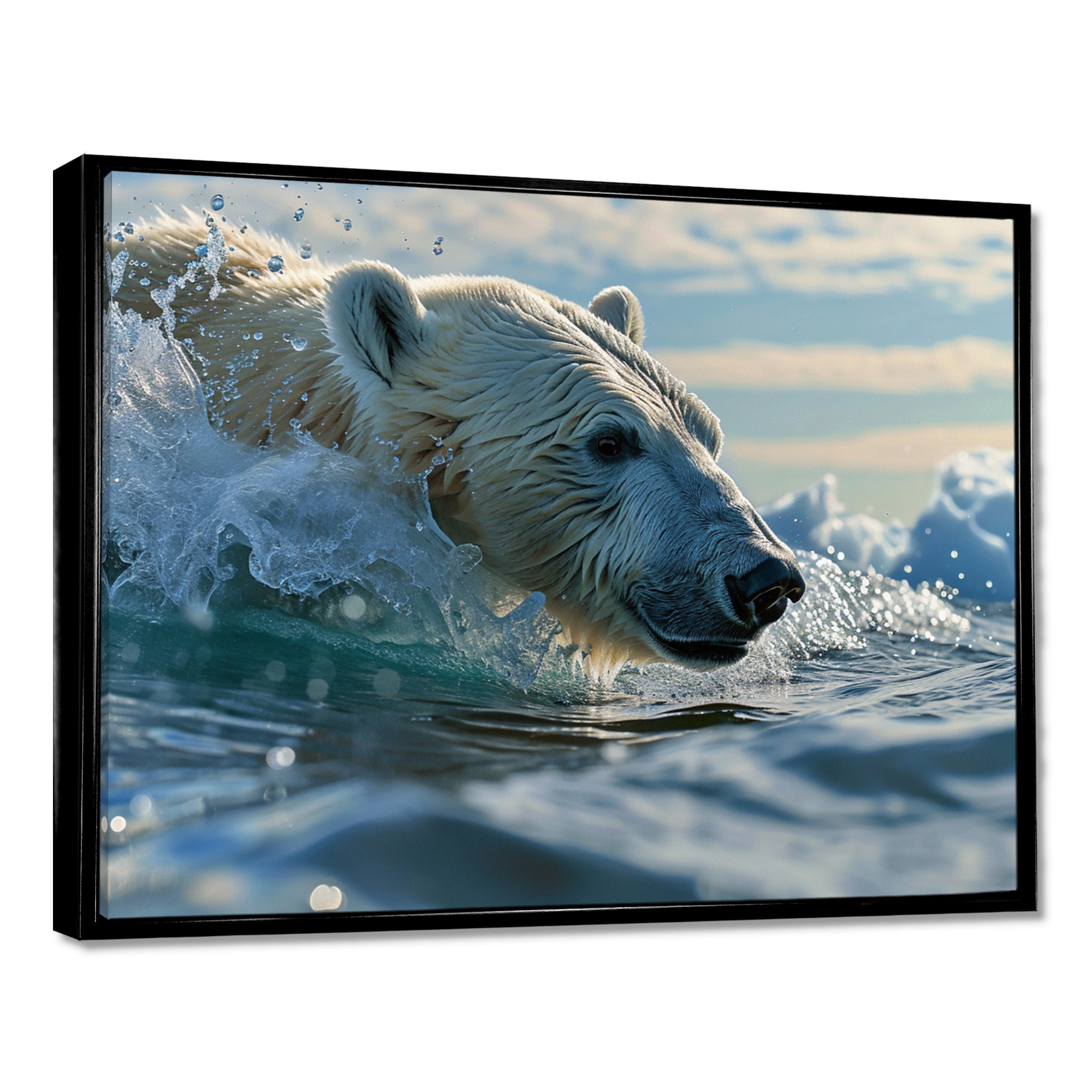 Polar Bear Swimming In Artic Sea - Bear Canvas Wall Art