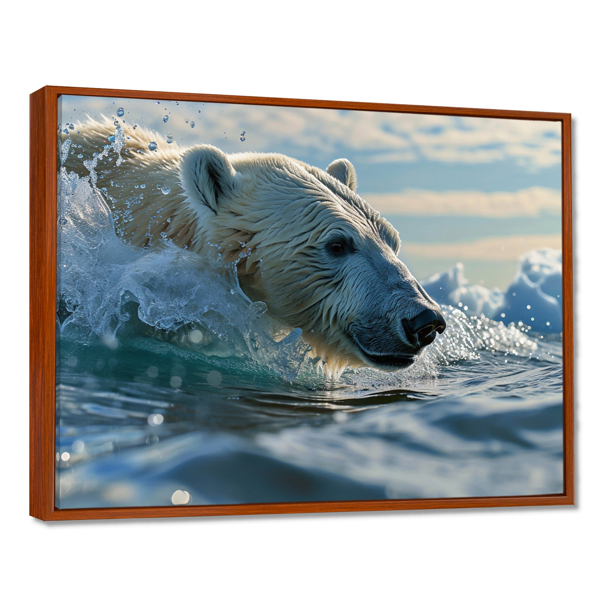 Polar Bear Swimming In Artic Sea - Bear Canvas Wall Art