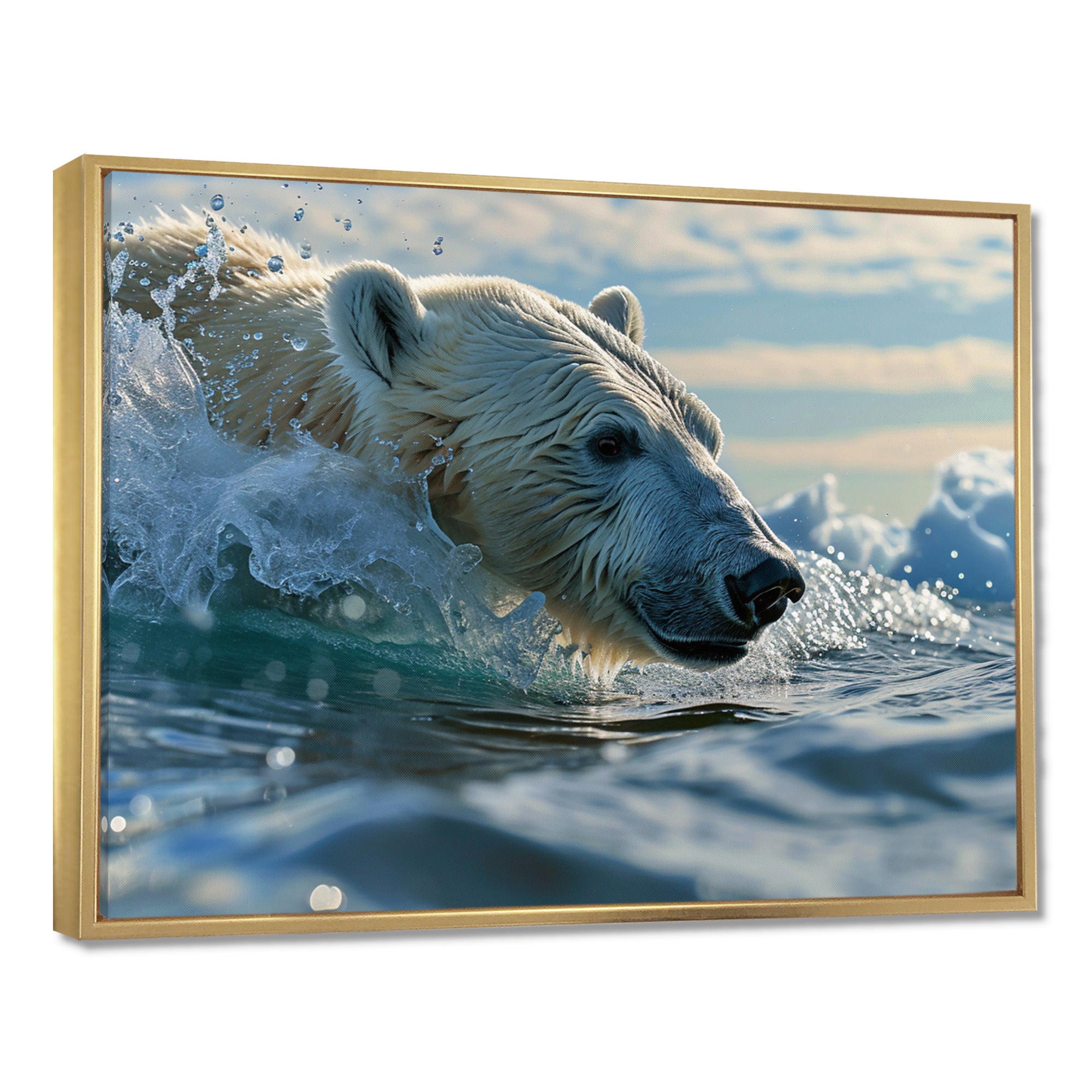 Polar Bear Swimming In Artic Sea - Bear Canvas Wall Art