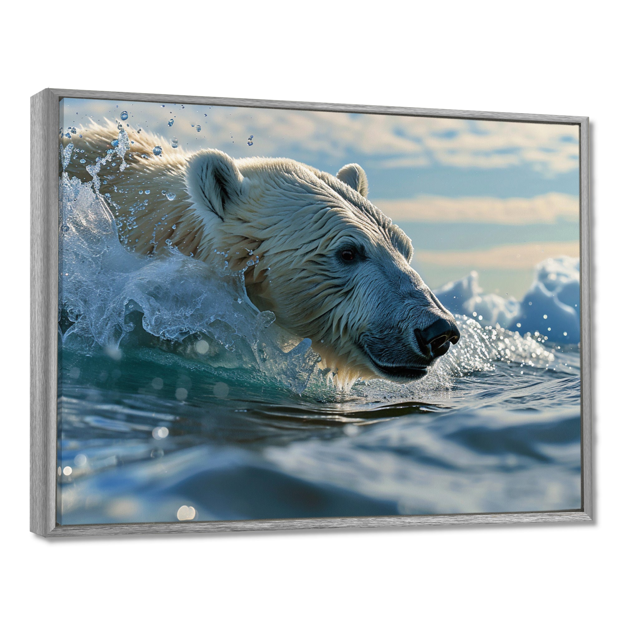 Polar Bear Swimming In Artic Sea - Bear Canvas Wall Art