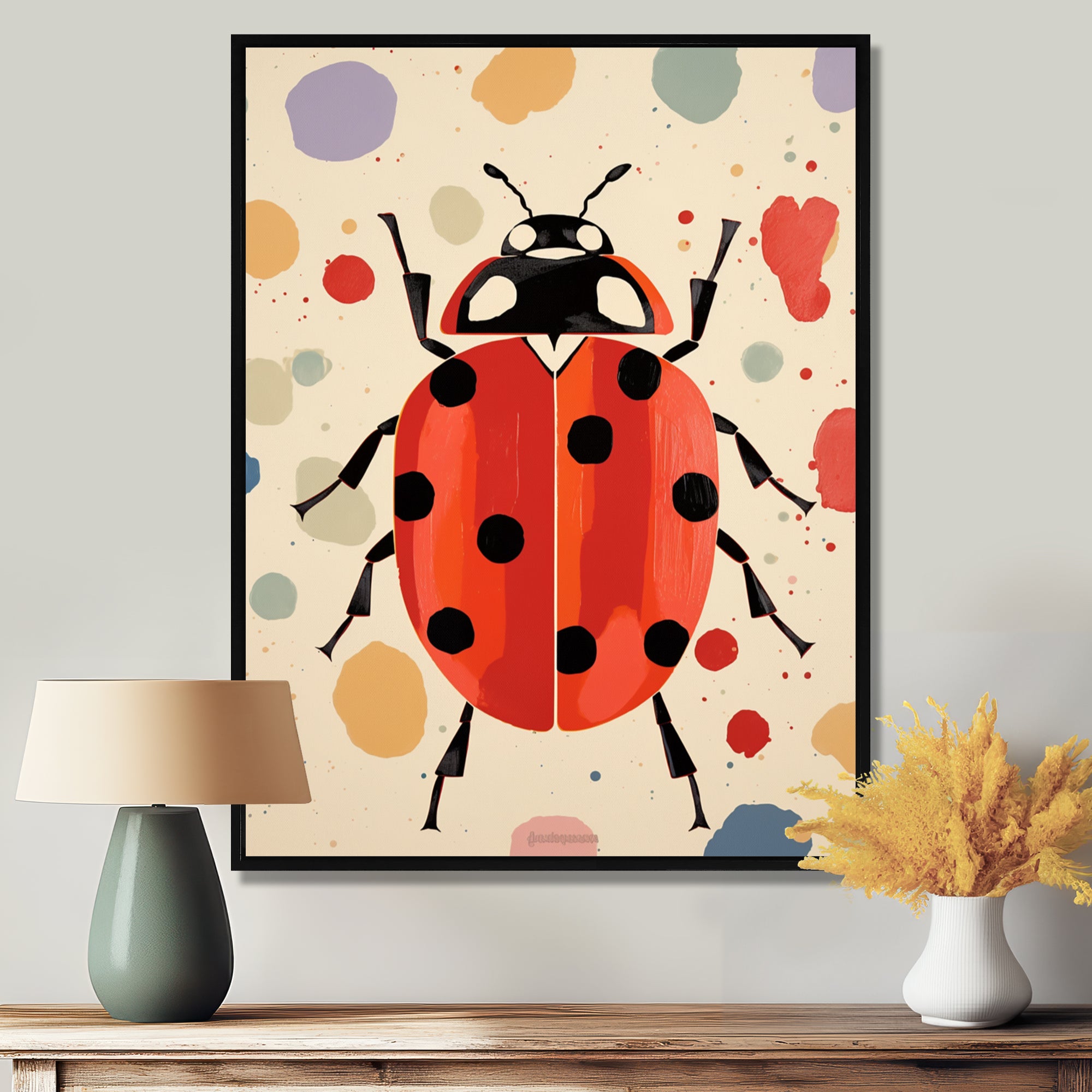 Lady Bug Vintage Retro Illustration - Insects & Bugs Canvas Wall Art