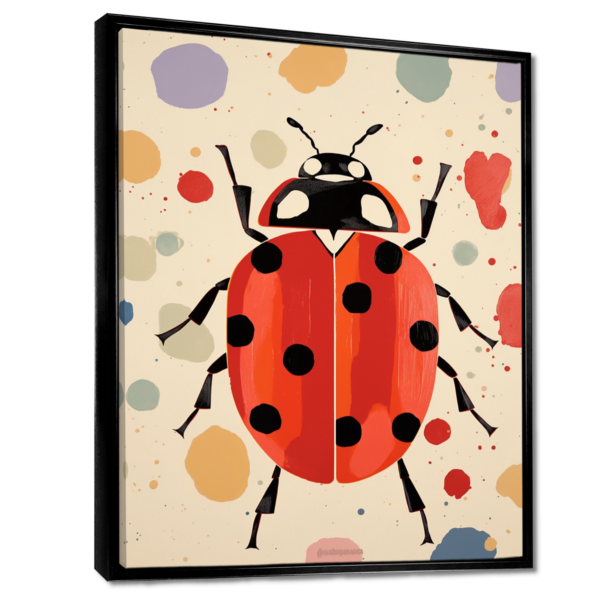 Lady Bug Vintage Retro Illustration - Insects & Bugs Canvas Wall Art