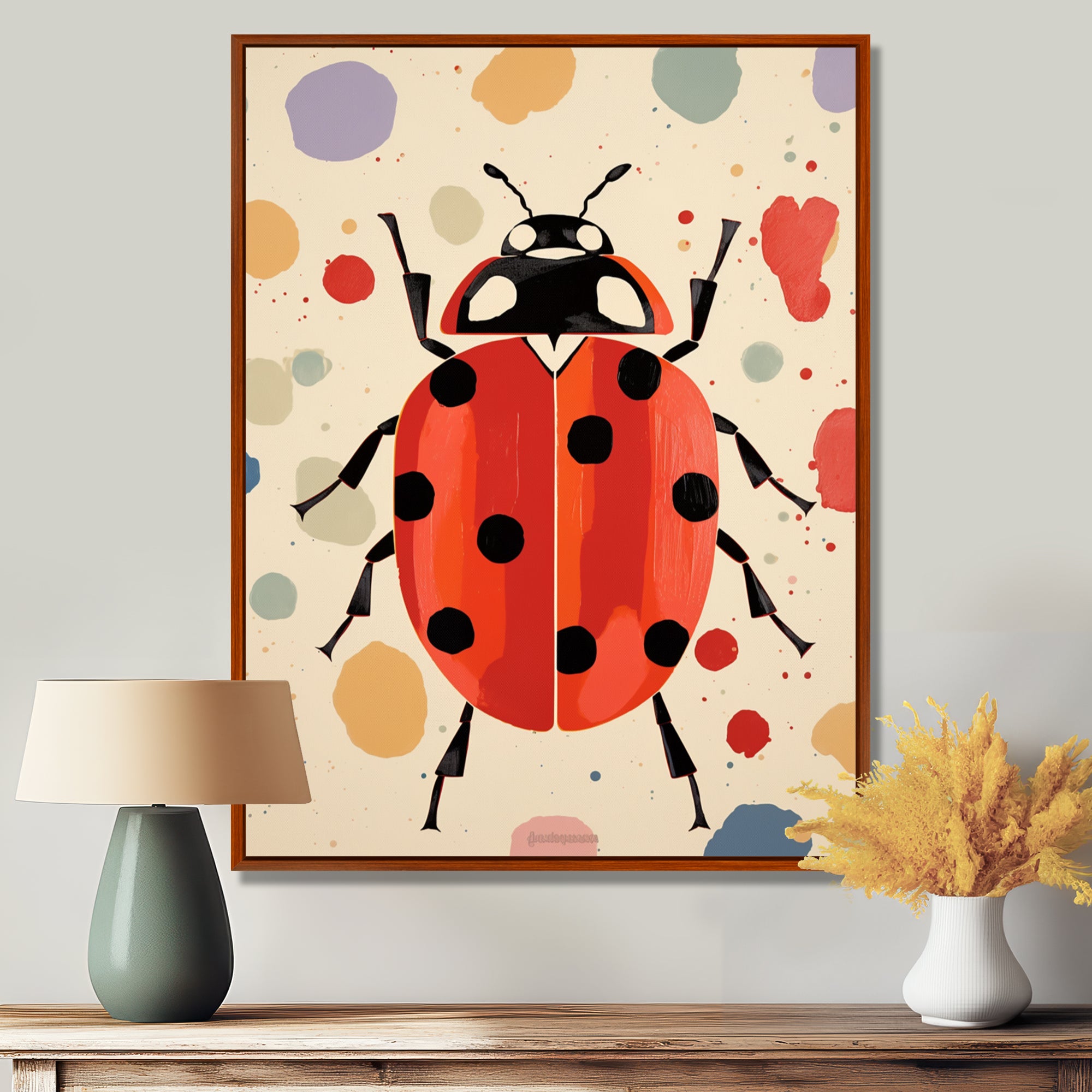 Lady Bug Vintage Retro Illustration - Insects & Bugs Canvas Wall Art