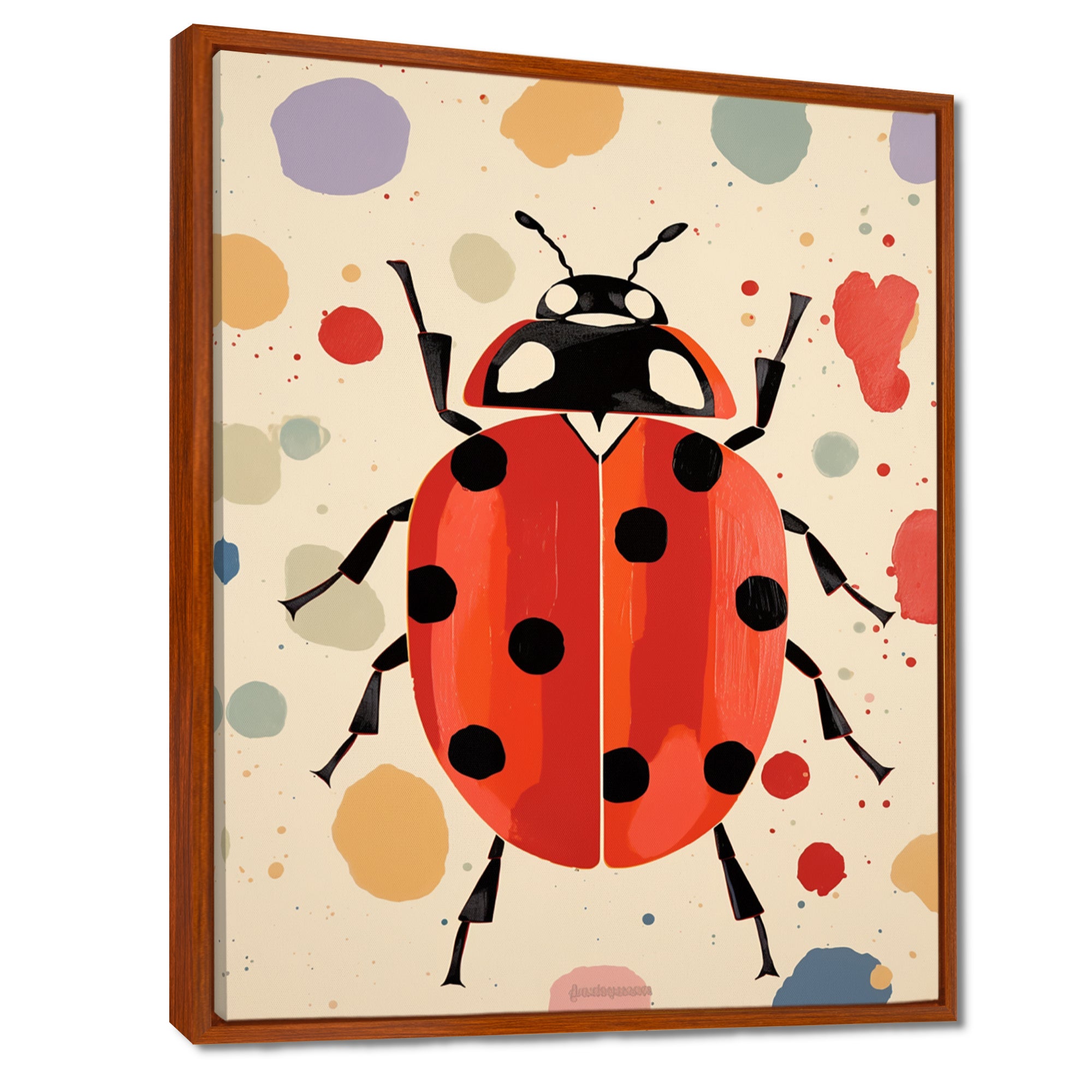 Lady Bug Vintage Retro Illustration - Insects & Bugs Canvas Wall Art