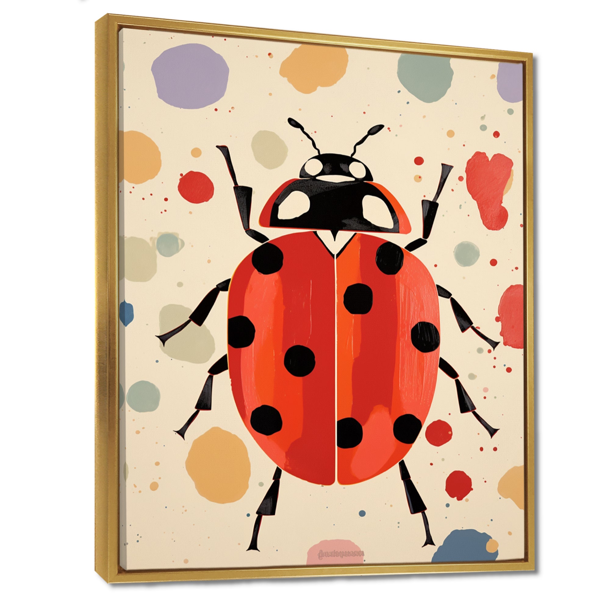Lady Bug Vintage Retro Illustration - Insects & Bugs Canvas Wall Art