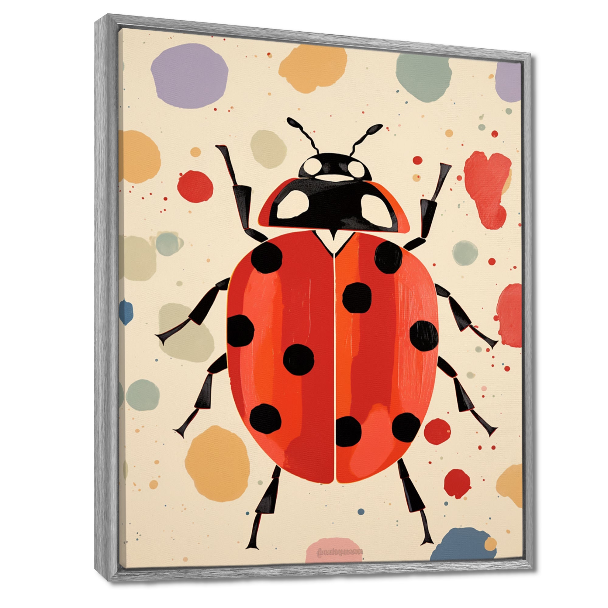 Lady Bug Vintage Retro Illustration - Insects & Bugs Canvas Wall Art