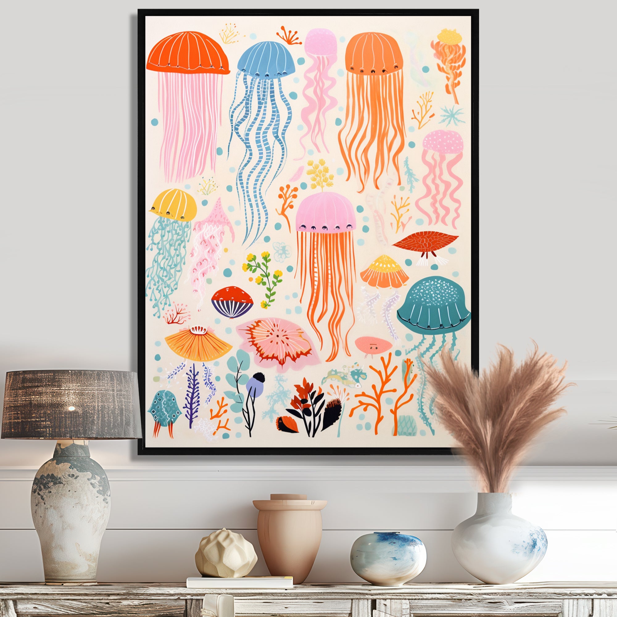 Adorable Jellyfish Retro Illustration - Jellyfish Wall Art Prints