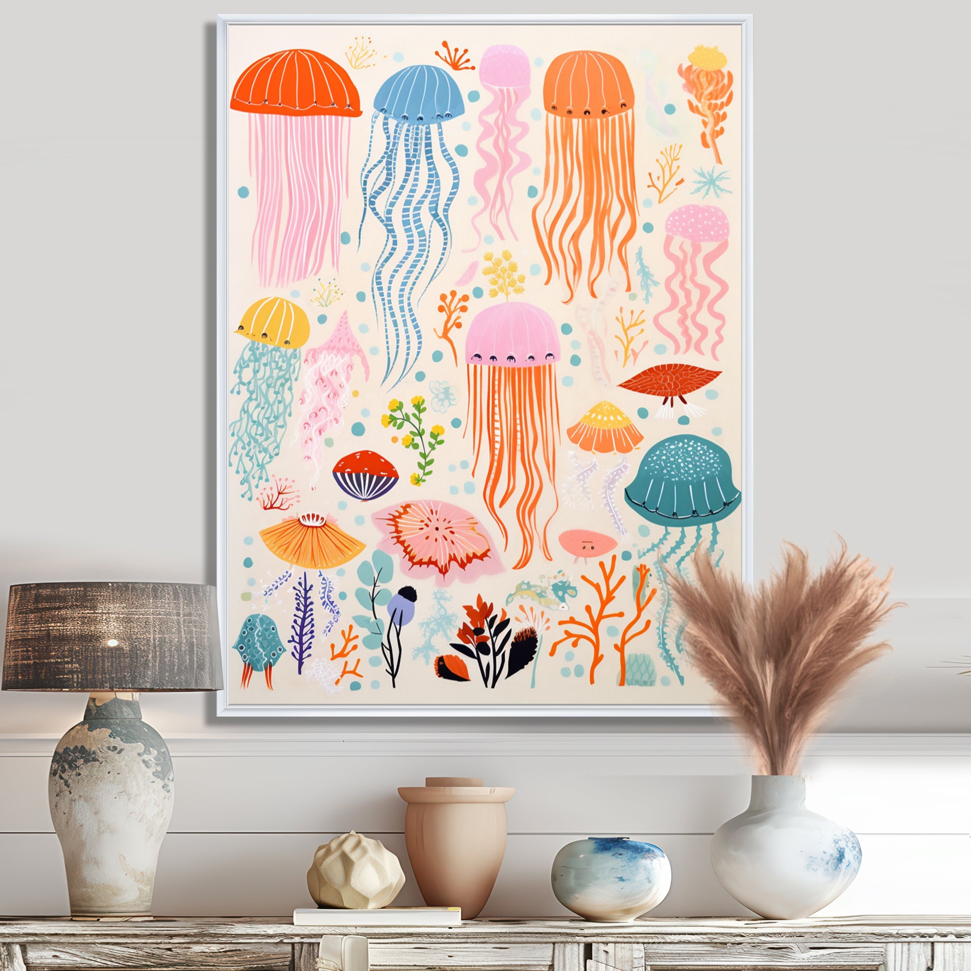 Adorable Jellyfish Retro Illustration - Jellyfish Wall Art Prints