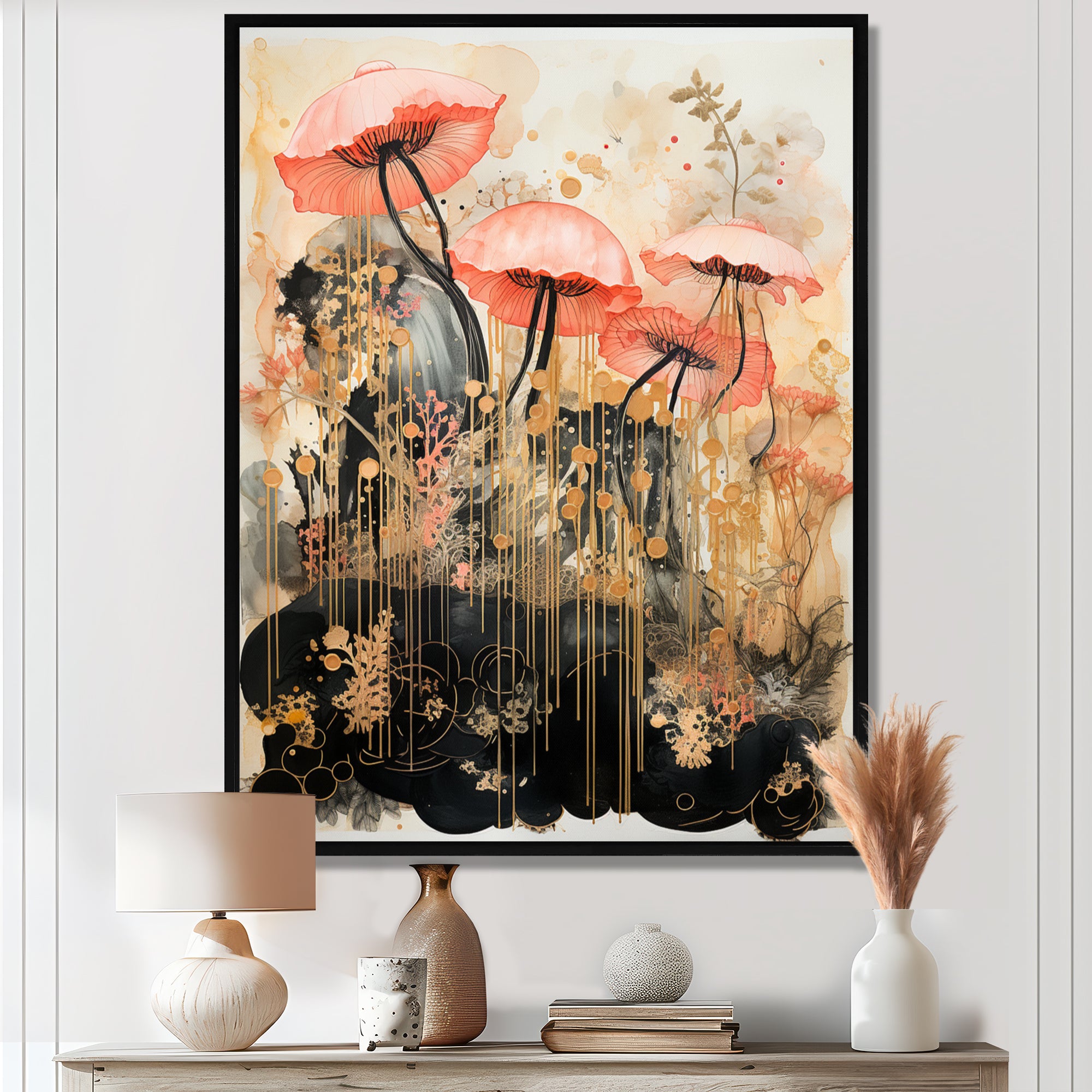 Pink Jellyfish Vintage Collage - Pink Jellyfish Wall Art