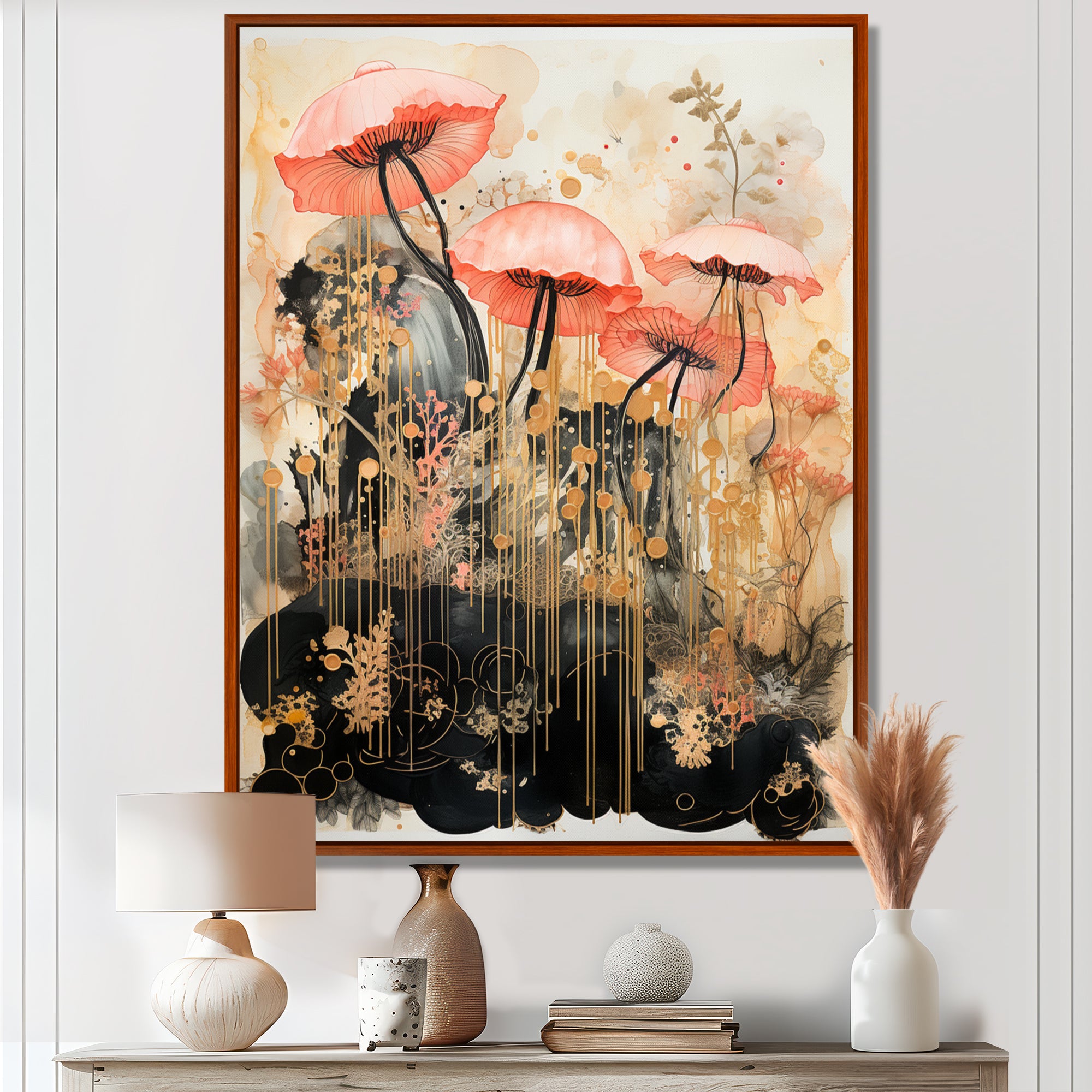 Pink Jellyfish Vintage Collage - Pink Jellyfish Wall Art