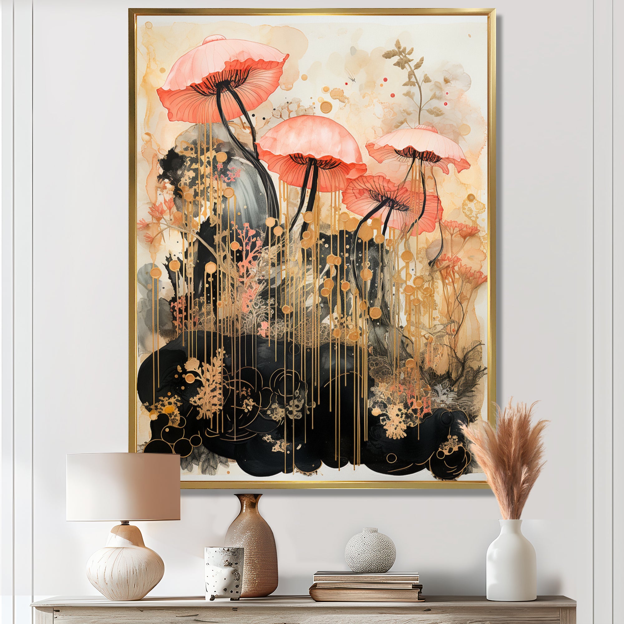 Pink Jellyfish Vintage Collage - Pink Jellyfish Wall Art