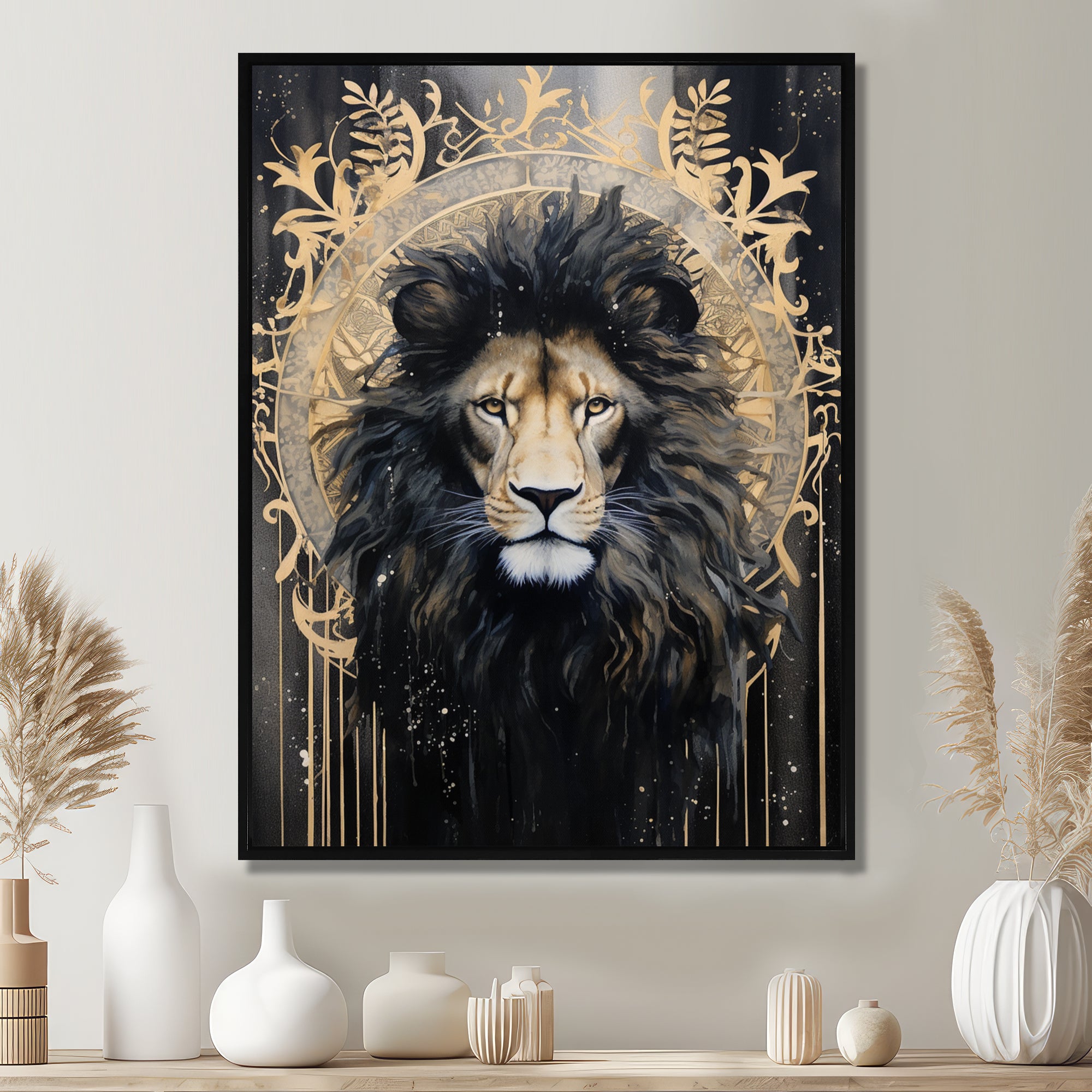 Majestic Lion Retro Collage - Lion Framed Canvas Art