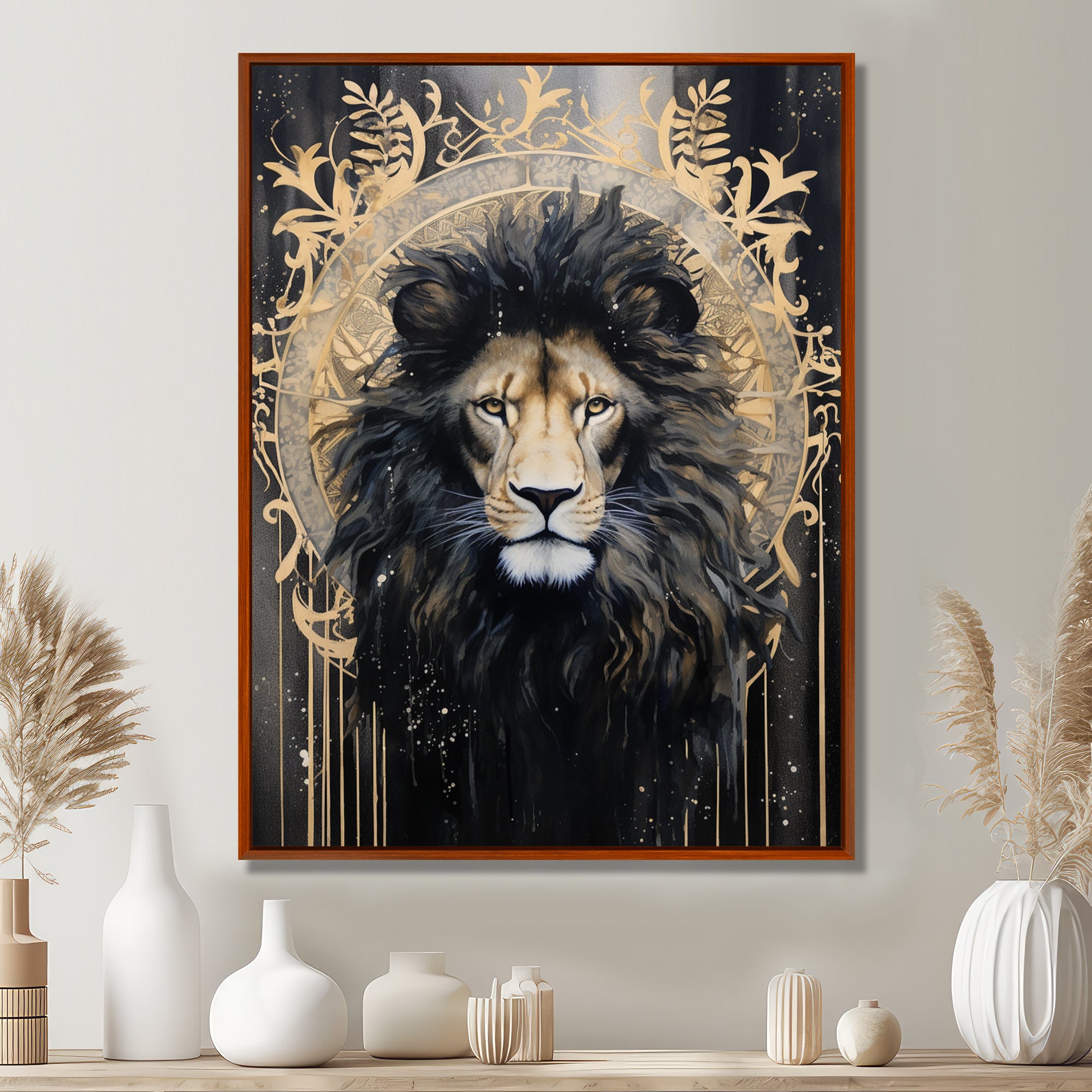 Majestic Lion Retro Collage - Lion Framed Canvas Art