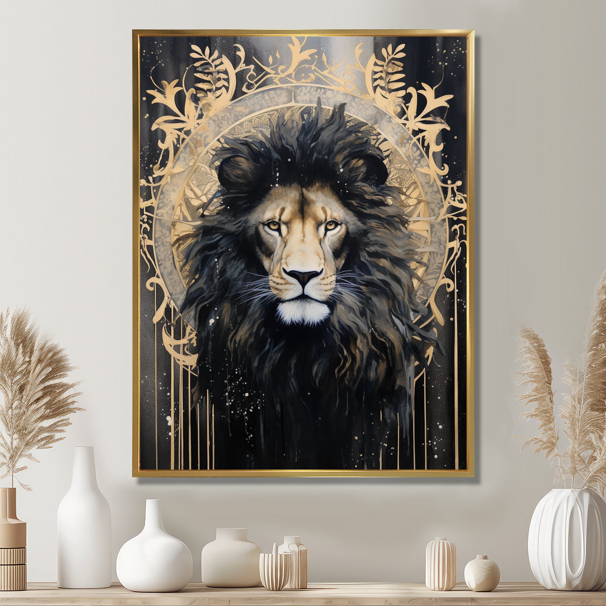 Majestic Lion Retro Collage - Lion Framed Canvas Art