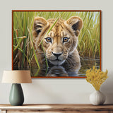 Endearing Lion Cub By The River - Lion Large Canvas Wall Art