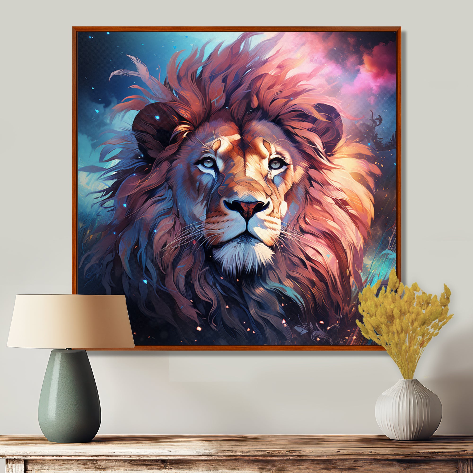 Majestic Lion Wild Night Glory - Lion Canvas Wall Art