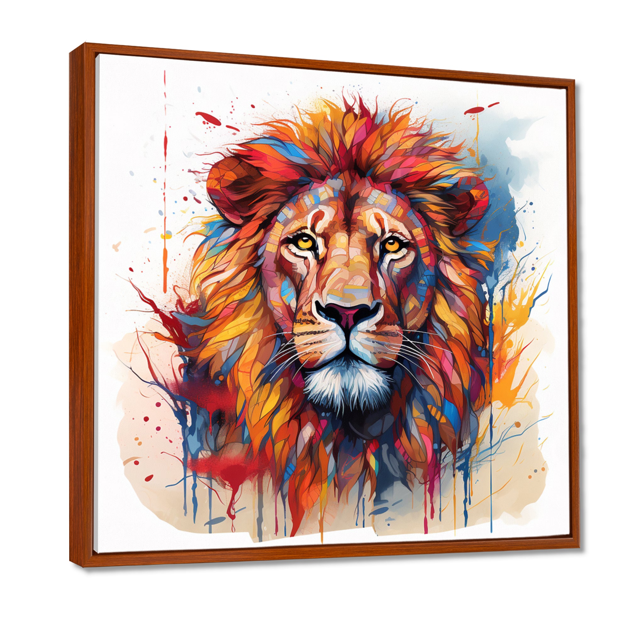 Colorful Lion On White - Lion Canvas Wall Art