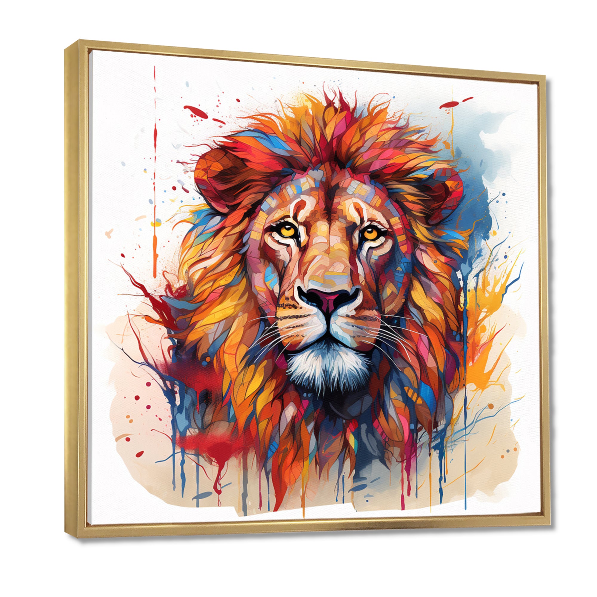 Colorful Lion On White - Lion Canvas Wall Art