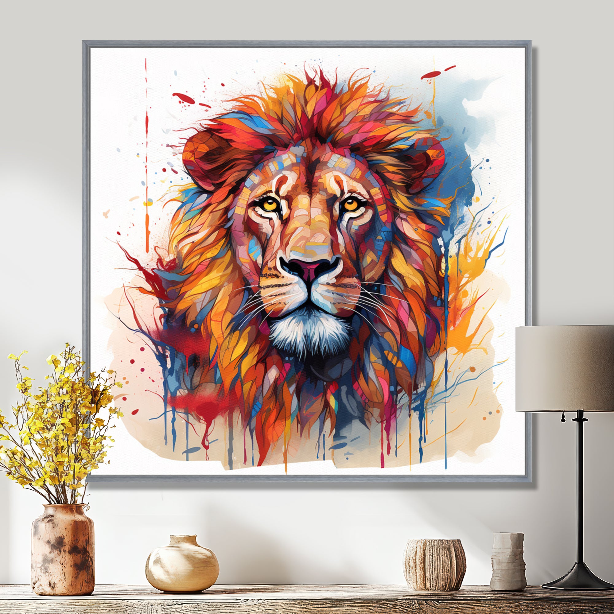 Colorful Lion On White - Lion Canvas Wall Art