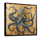 Blue Octopus Asian Vintage Gold - Octopus Large Canvas Wall Art