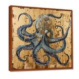Blue Octopus Asian Vintage Gold - Octopus Large Canvas Wall Art