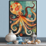 Flowerful Octopus Deep Sea Boho Vintage - Octopus Living Room Wall Art