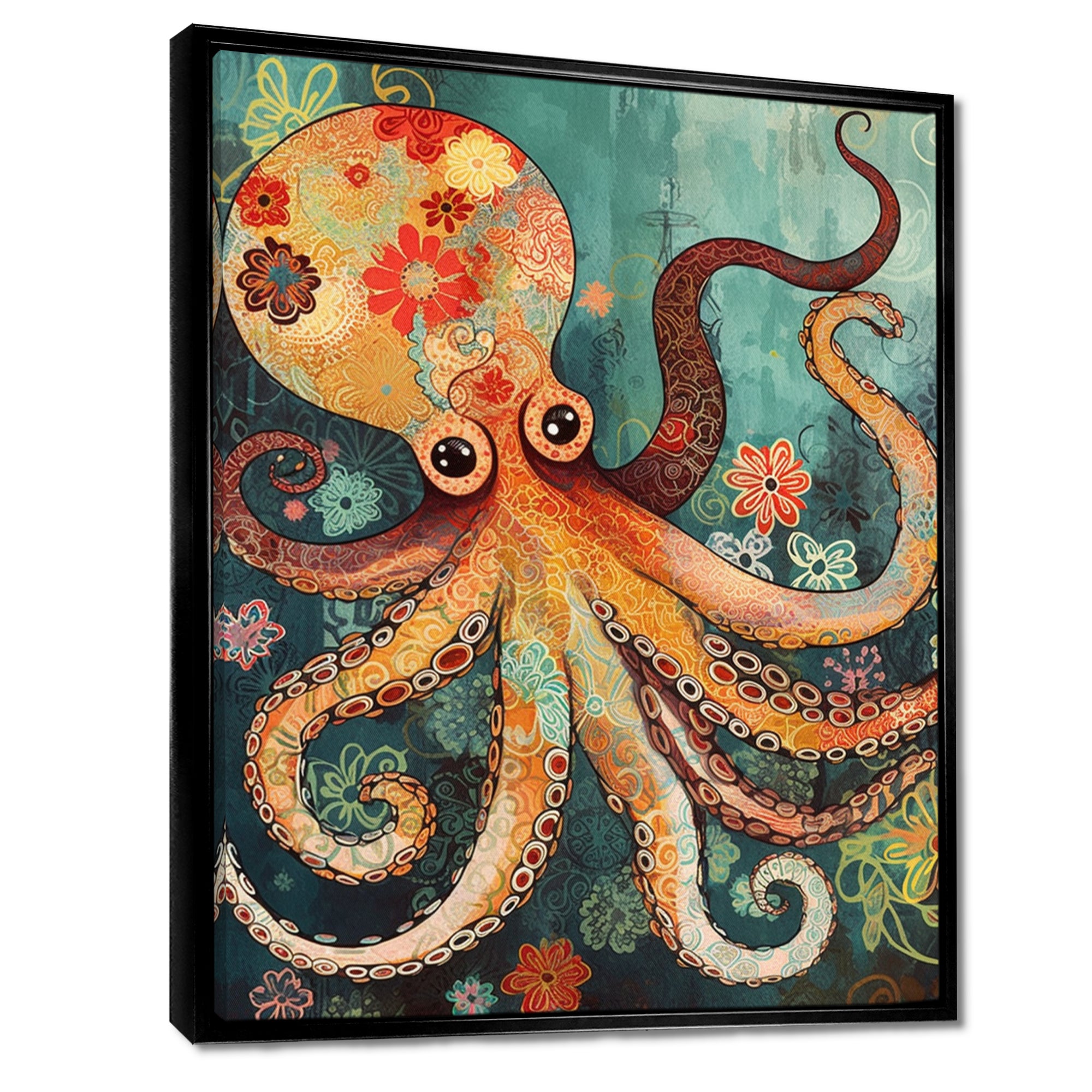 Flowerful Octopus Deep Sea Boho Vintage - Octopus Living Room Wall Art