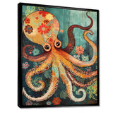 Flowerful Octopus Deep Sea Boho Vintage - Octopus Living Room Wall Art