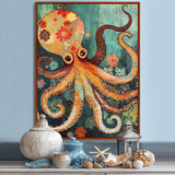 Flowerful Octopus Deep Sea Boho Vintage - Octopus Living Room Wall Art