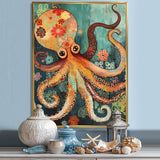 Flowerful Octopus Deep Sea Boho Vintage - Octopus Living Room Wall Art