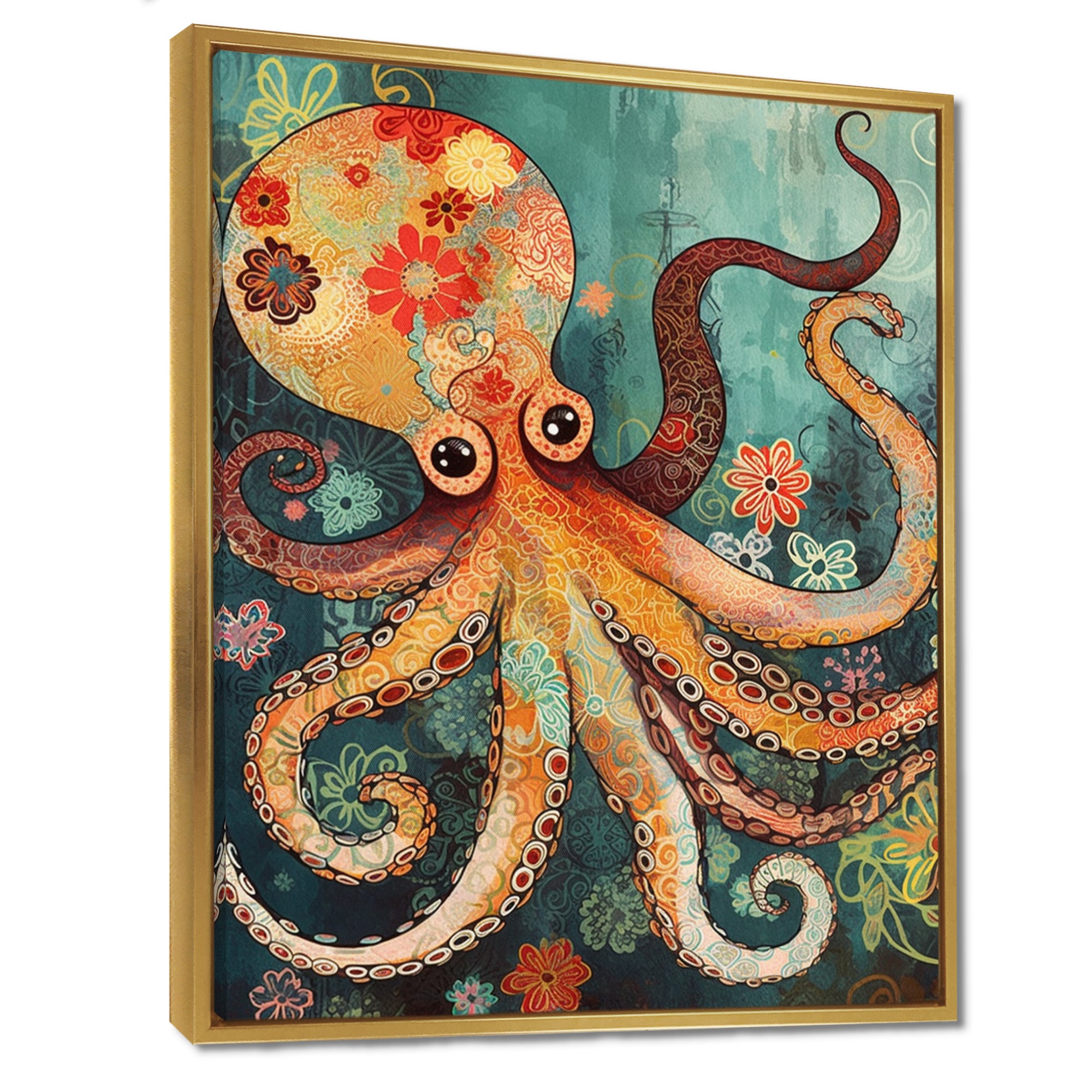 Flowerful Octopus Deep Sea Boho Vintage - Octopus Living Room Wall Art