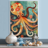Flowerful Octopus Deep Sea Boho Vintage - Octopus Living Room Wall Art
