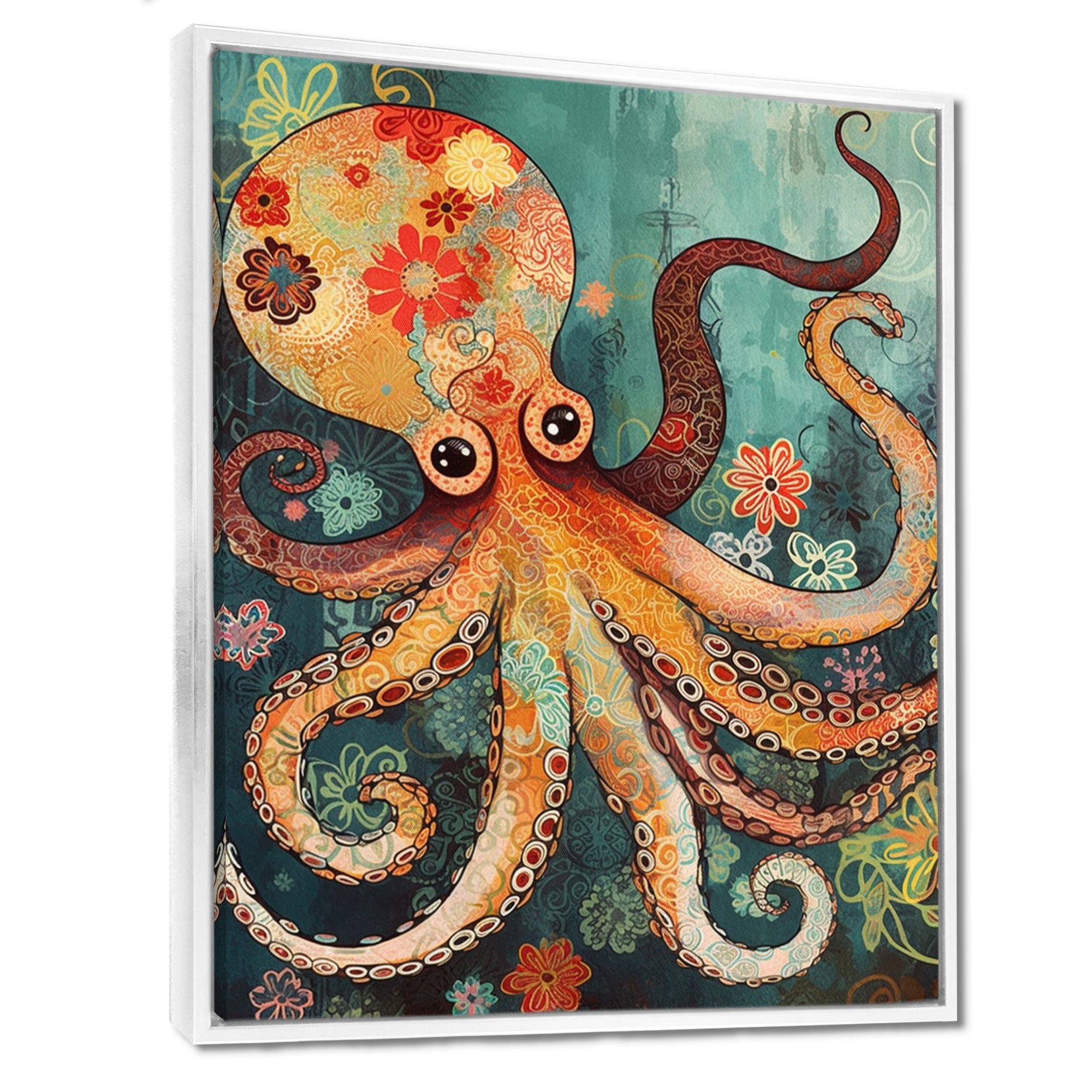 Flowerful Octopus Deep Sea Boho Vintage - Octopus Living Room Wall Art