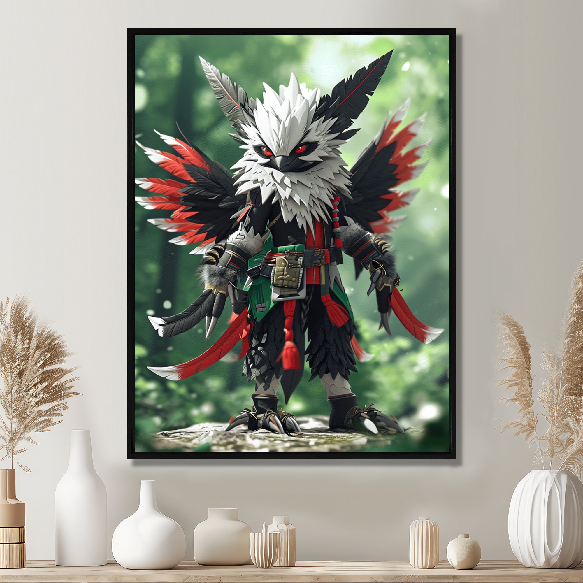 White Owl Feathered Fantasy Warrior - Owl Bedroom Wall Art