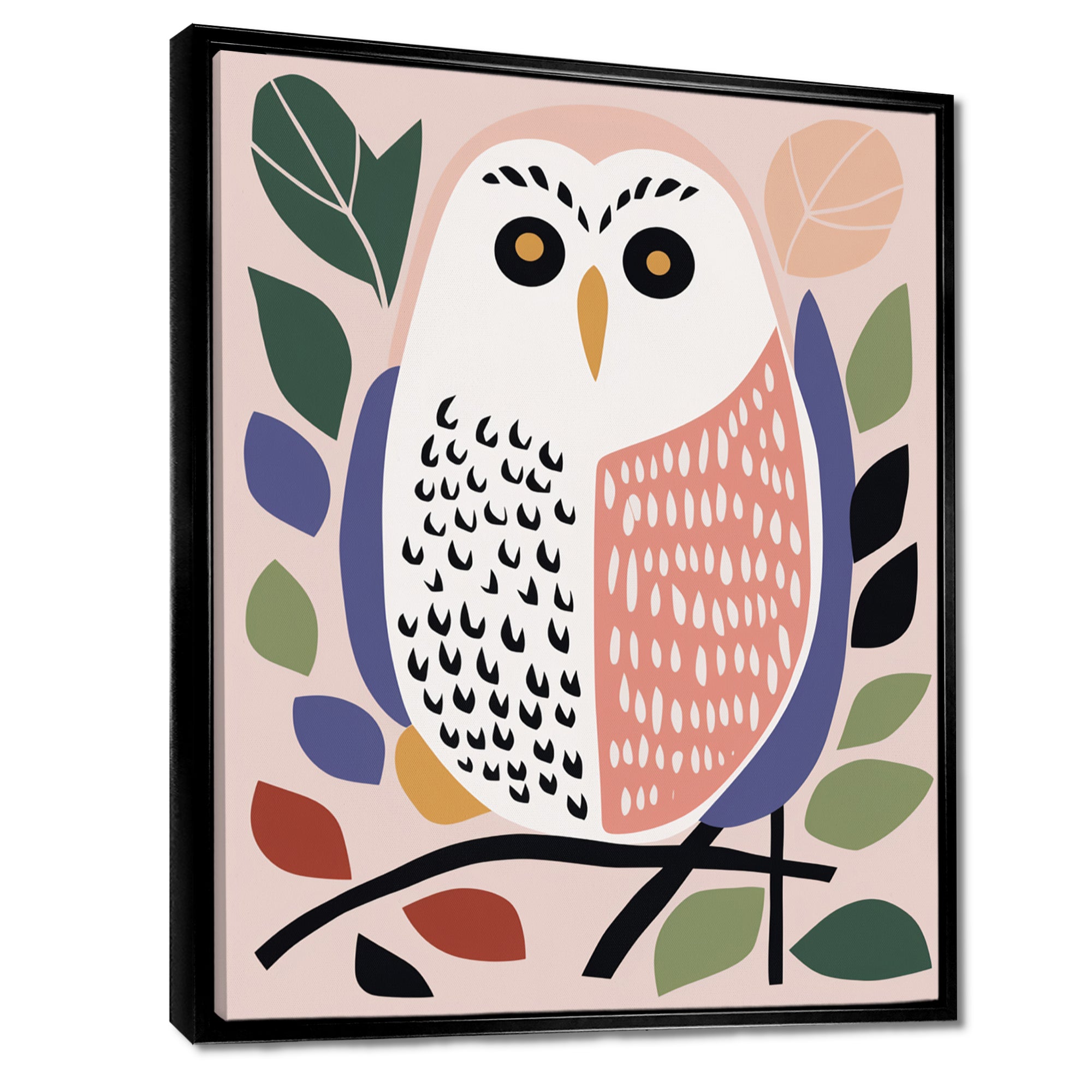 Playful Graphic White Owl Retro Colors - Owl Canvas Wall Art