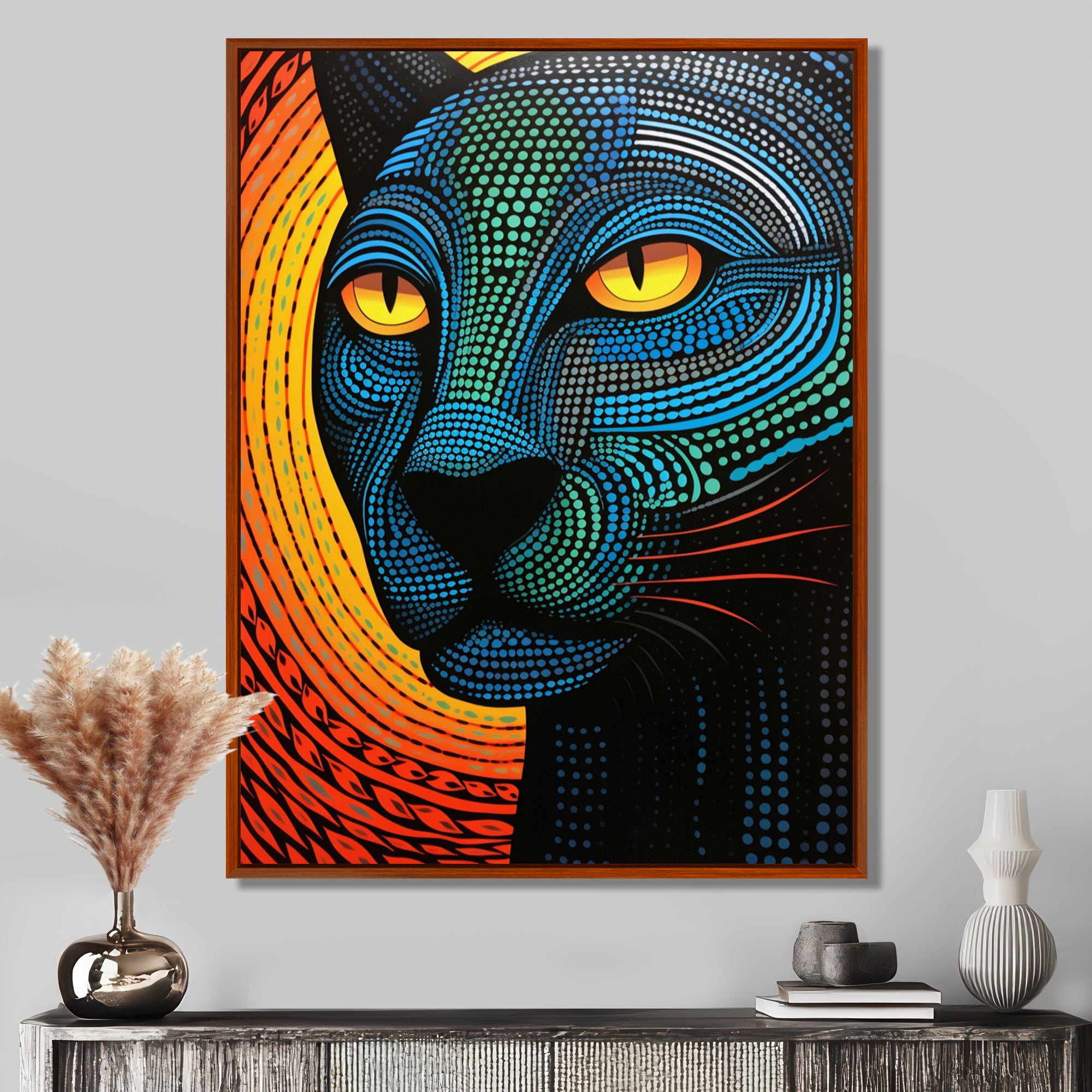 Blue Abstract Portrait Of Black Panther - Panther Wall Art Prints