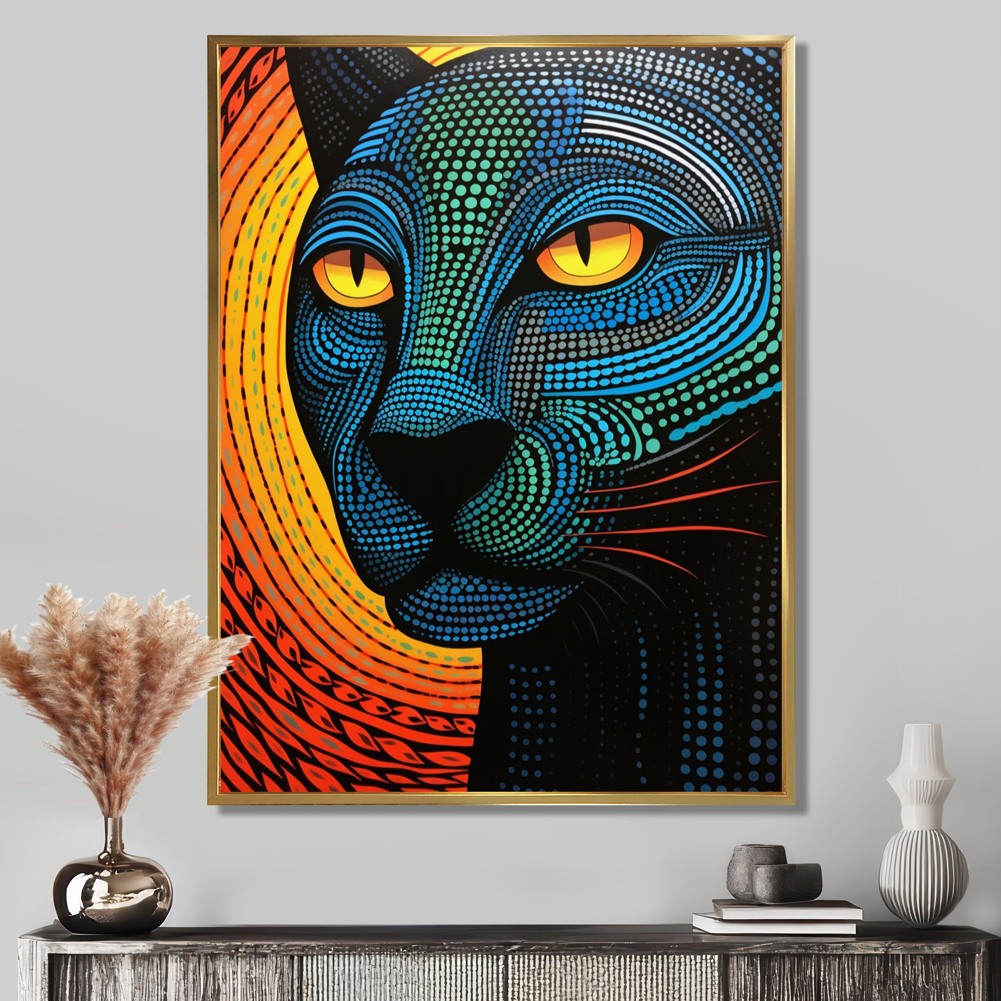 Blue Abstract Portrait Of Black Panther - Panther Wall Art Prints