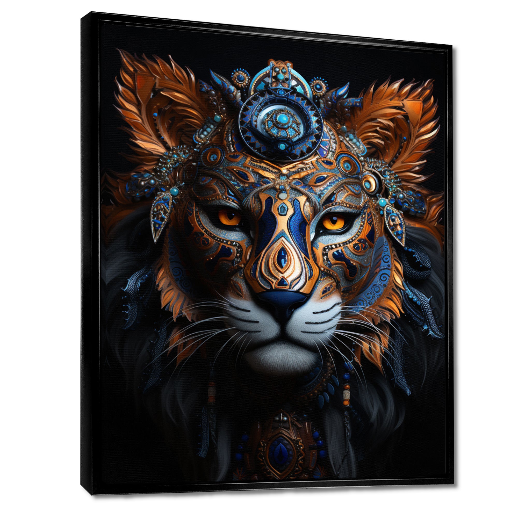 Shamanic Tribal Portrait Of Tiger Tribe - Tiger Fashion Large Canvas Wall Art
