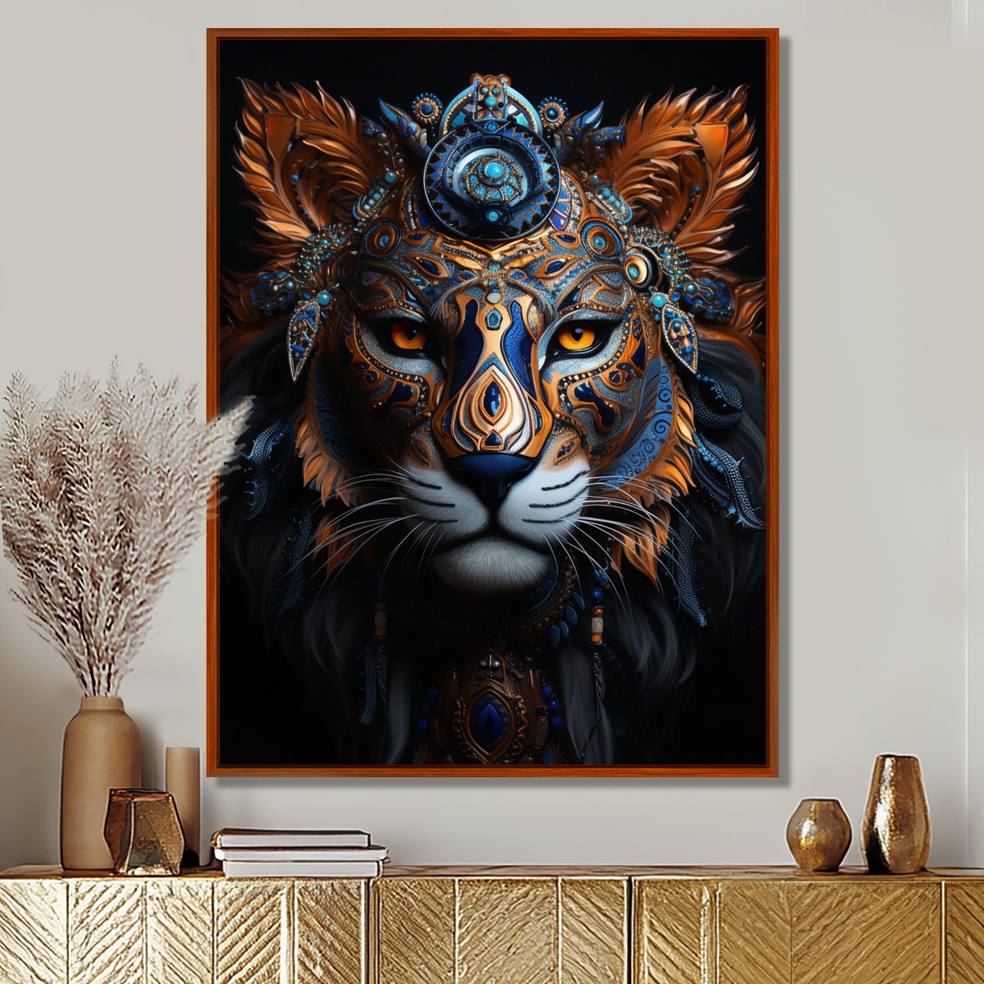 Shamanic Tribal Portrait Of Tiger Tribe - Tiger Fashion Large Canvas Wall Art