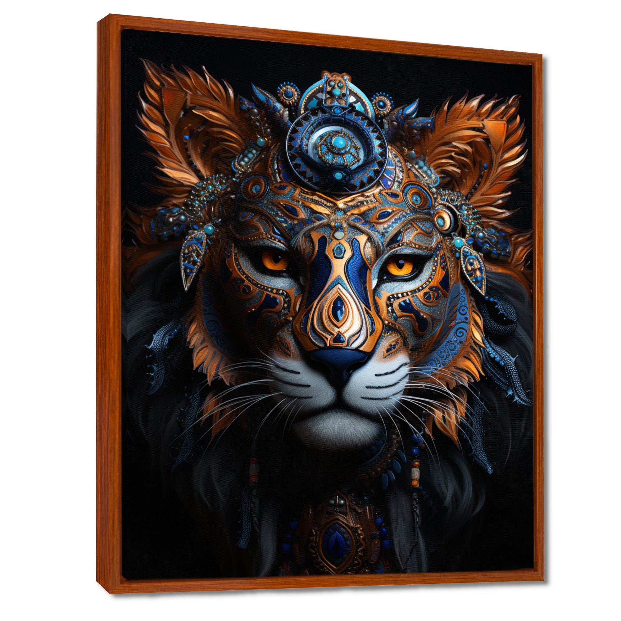 Shamanic Tribal Portrait Of Tiger Tribe - Tiger Fashion Large Canvas Wall Art