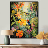 Colorful Birds In Flowery Tropical Jungle - Bird Floral Living Room Wall Art